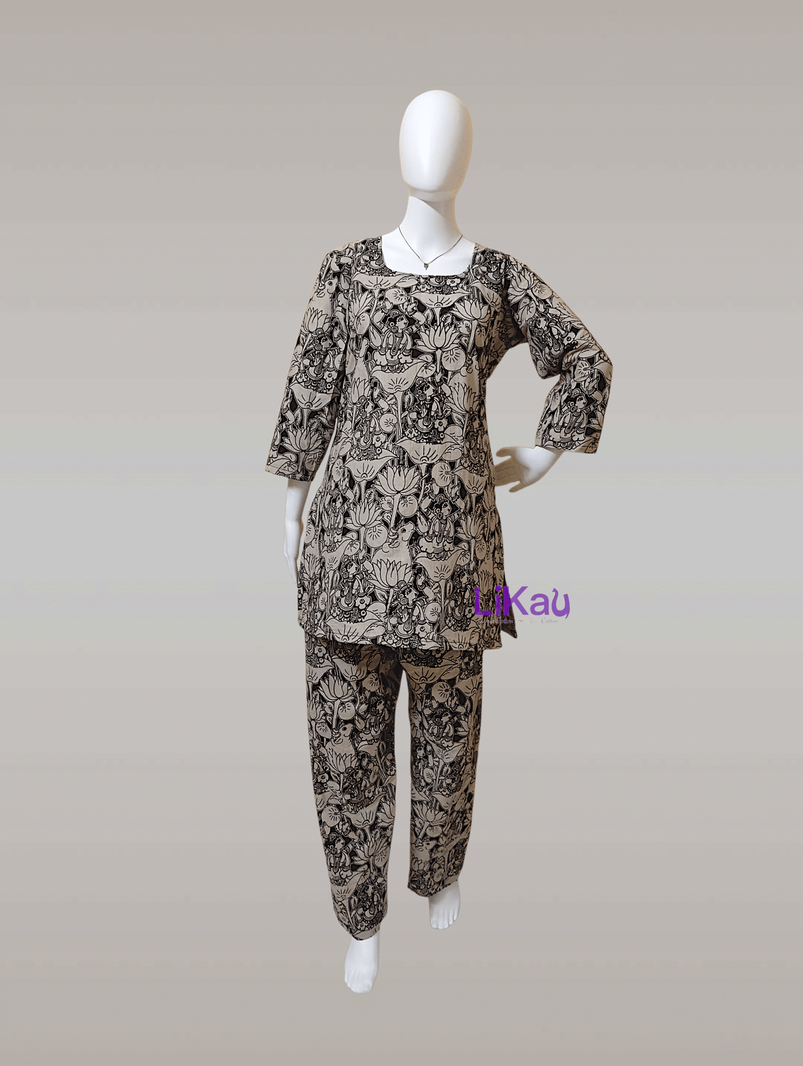 Likau Black & White Kalamkari Cotton Cord Set With Natural Colors - Image 3