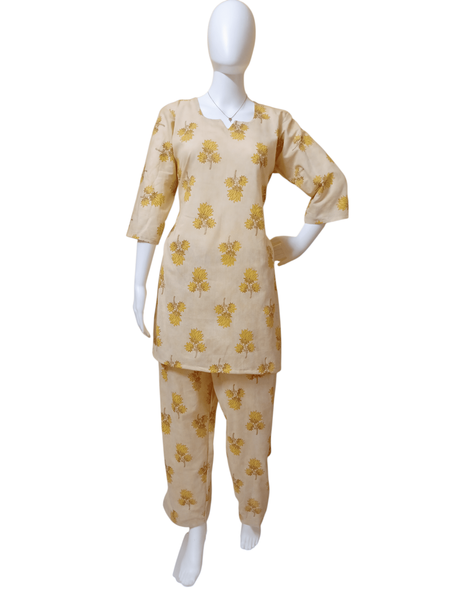 Likau Cord Sets leafy yellow  Pure Cotton With Natural Colours Indian print set - Image 4