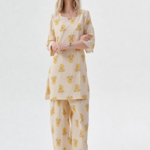 Likau Cord Sets leafy yellow  Pure Cotton With Natural Colours Indian print set - Image 2