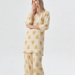 Likau Cord Sets leafy yellow  Pure Cotton With Natural Colours Indian print set