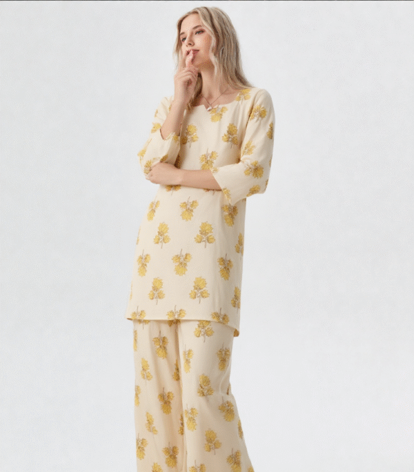 Likau Cord Sets leafy yellow  Pure Cotton With Natural Colours Indian print set