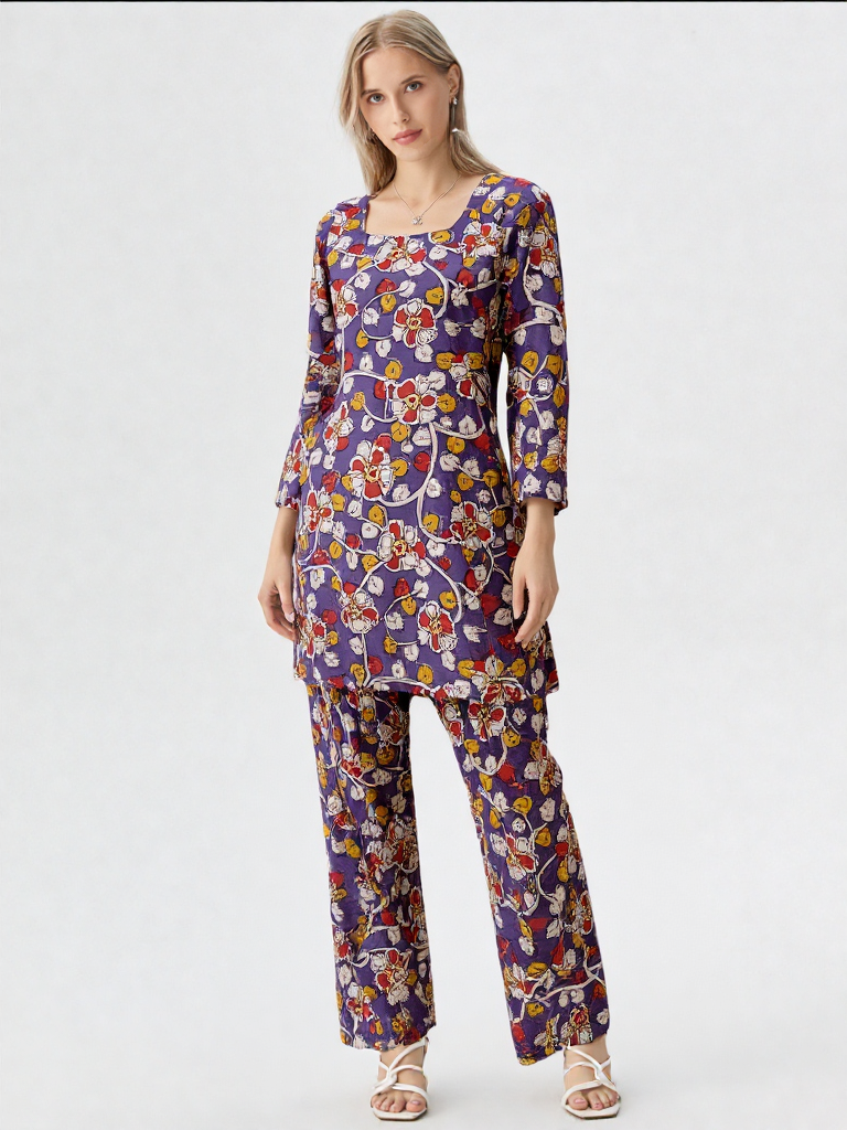 Likau Cord Sets Lilly Flowery Pure Cotton With Natural Colours Indian print set - Image 3