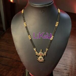 Mandala AD stone golden Long anti tarnish Black beads|mangalsutra