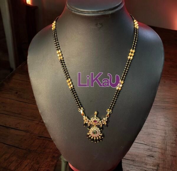 Mandala AD stone golden Long anti tarnish Black beads|mangalsutra