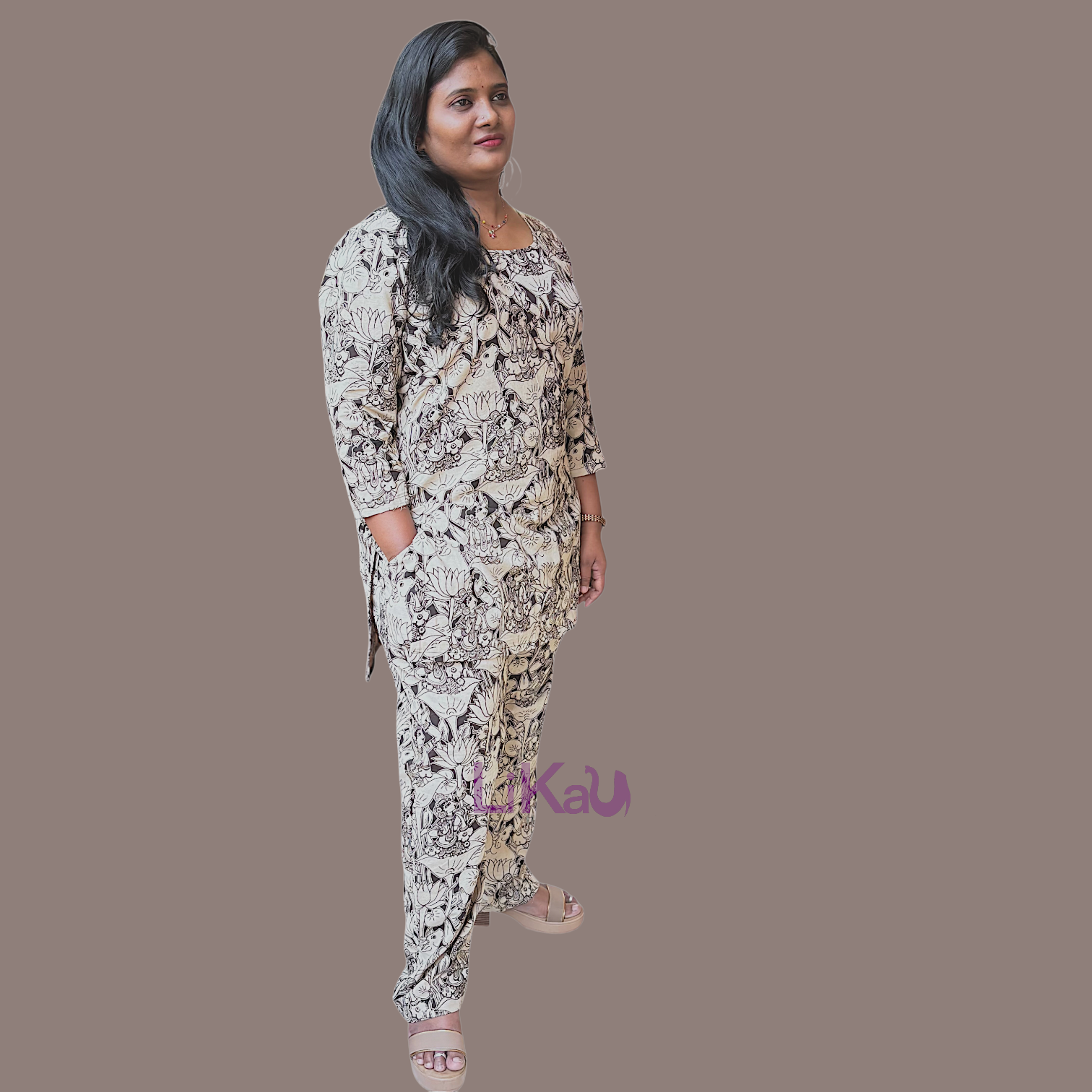 Likau Black & White Kalamkari Cotton Cord Set With Natural Colors - Image 1