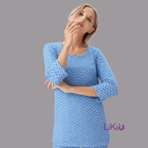 Likau Blue and White Chevron Cotton Print Cord Set - Image 2