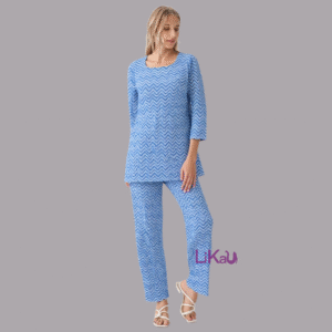 Likau Blue and White Chevron Cotton Print Cord Set