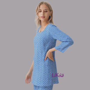 Likau Blue and White Chevron Cotton Print Cord Set - Image 3