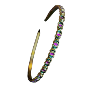 Bloom Brass Headband adorned with alternating green and magenta kundan stones - Image 4