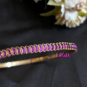 Crescent Bloom Brass Headband with Pink Kundans - Image 2